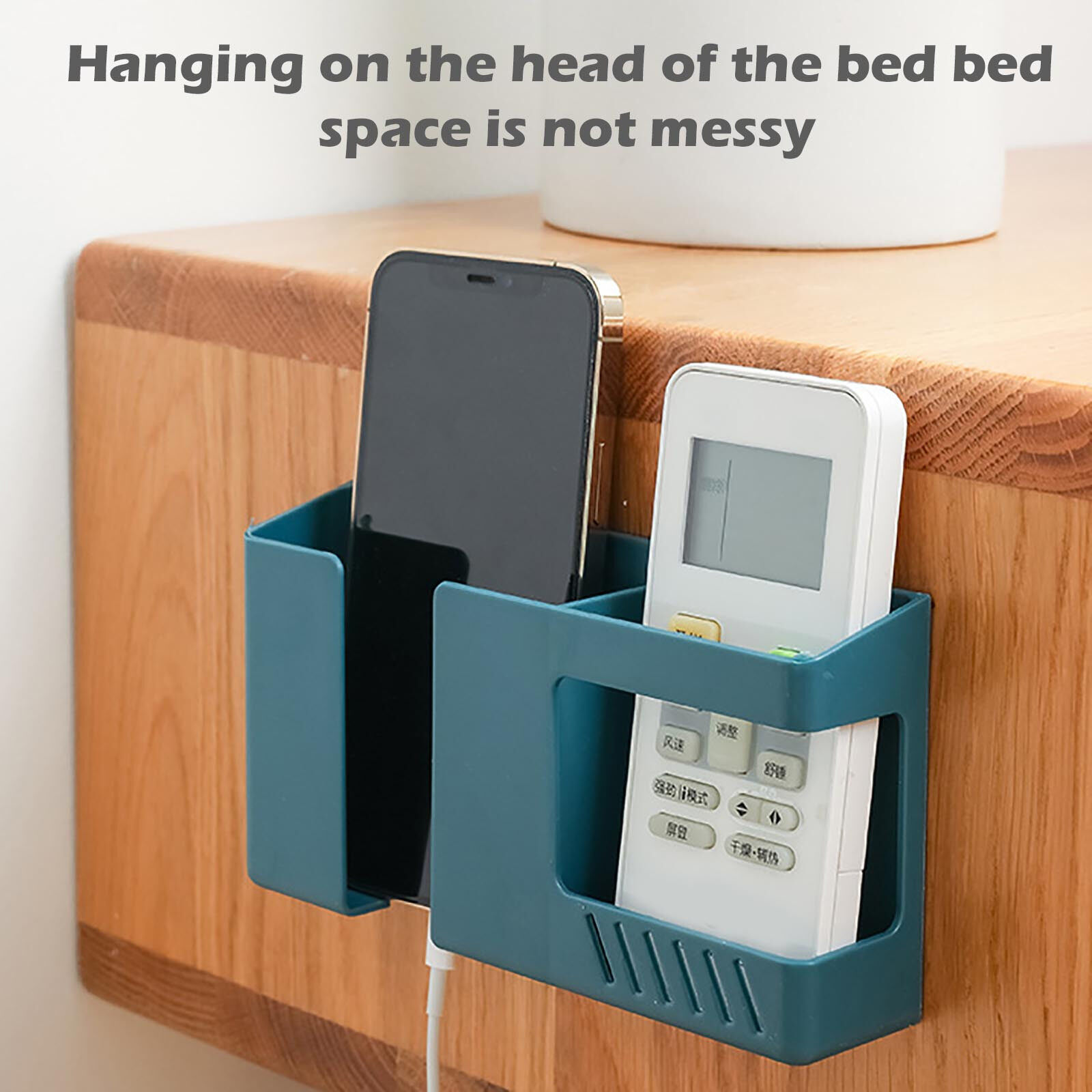 Picture of 2 in 1 Wall-mounted Mobile Phone Remote Control Storage Box Multifunctional Punch-free Storage Rack Wall Debris Storage Holder - Multicolor