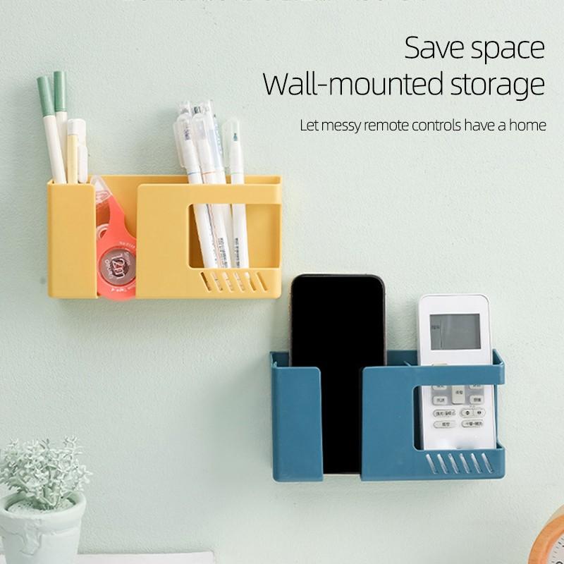 Picture of 2 in 1 Wall-mounted Mobile Phone Remote Control Storage Box Multifunctional Punch-free Storage Rack Wall Debris Storage Holder - Multicolor