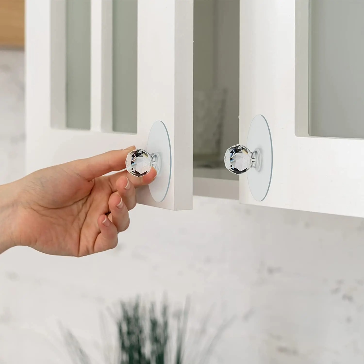 Picture of 4 Pcs New Self Adhesive Hook Knobs Cupboard Drawer Pull Handle Knobs Brand Acrylic No Drilling Mirror Cabinet Handles Furniture Drawer Diamond Shape Hook - CLEAR