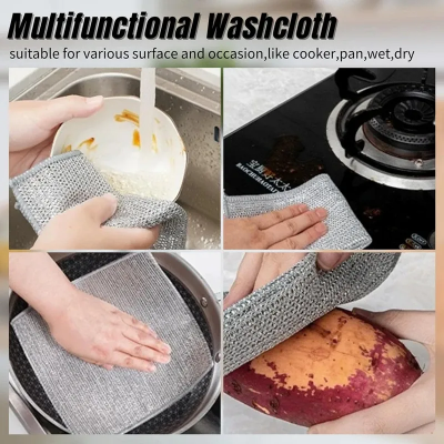 Picture of Asia Express 2/5/10pcs Multipurpose Wire Dishwashing Rag for Wet and Dry Double Layer Non-Scratch Wire Dishcloth Rag Iron Scrubber Microfiber Dishcloth
