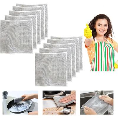 Picture of Asia Express 2/5/10pcs Multipurpose Wire Dishwashing Rag for Wet and Dry Double Layer Non-Scratch Wire Dishcloth Rag Iron Scrubber Microfiber Dishcloth