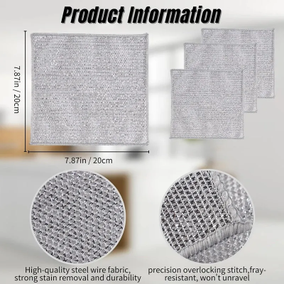 Picture of Asia Express 2/5/10pcs Multipurpose Wire Dishwashing Rag for Wet and Dry Double Layer Non-Scratch Wire Dishcloth Rag Iron Scrubber Microfiber Dishcloth