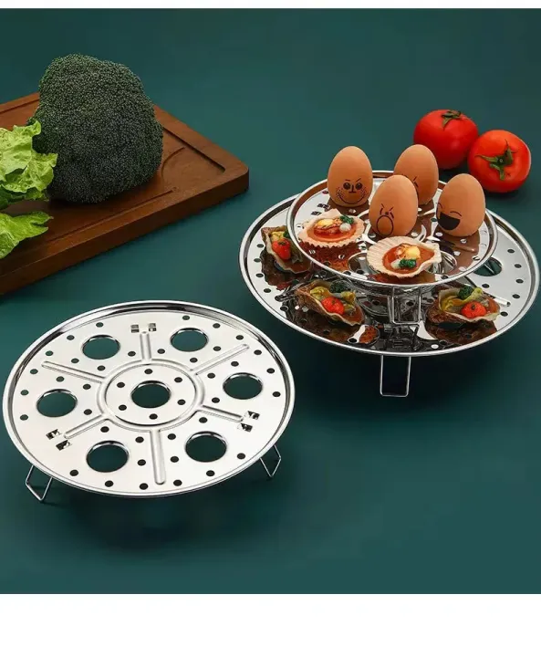 Picture of 18cm Round Stainless Steel Steamer with Water Separation Design for Cooking Steamed Foods,Egg Boiler, Detachable Egg Steaming Rack Included-The Asia Express - Silver