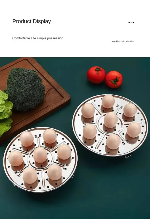Picture of 18cm Round Stainless Steel Steamer with Water Separation Design for Cooking Steamed Foods,Egg Boiler, Detachable Egg Steaming Rack Included-The Asia Express - Silver