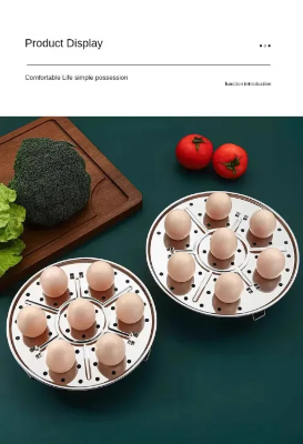 Picture of 18cm Round Stainless Steel Steamer with Water Separation Design for Cooking Steamed Foods,Egg Boiler, Detachable Egg Steaming Rack Included-The Asia Express - Silver