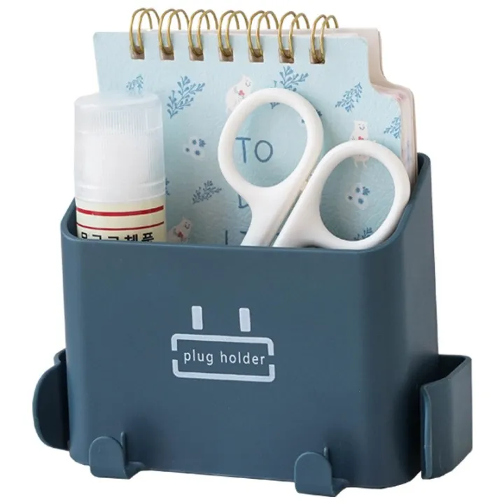 Picture of 1pcs Wall Mounted Organizer Storage Box Remote Control Mounted Mobile Phone Plug Wall Holder Charging Multifunction Holder StandPlastic Square Shaped Charging Rack Conditioner Remote Wall Mounted Shelf - Stylish Design - Multicolor