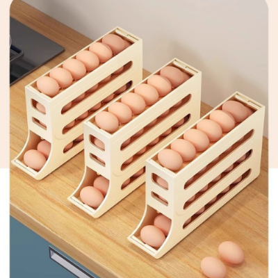 Picture of Slide Egg Storage Box Refrigerator Side Door Storage Box Automatic Scrolling Egg Holder Tray 4 Layer Rolling Egg Dispenser Rack-The Asia Express - Yellow