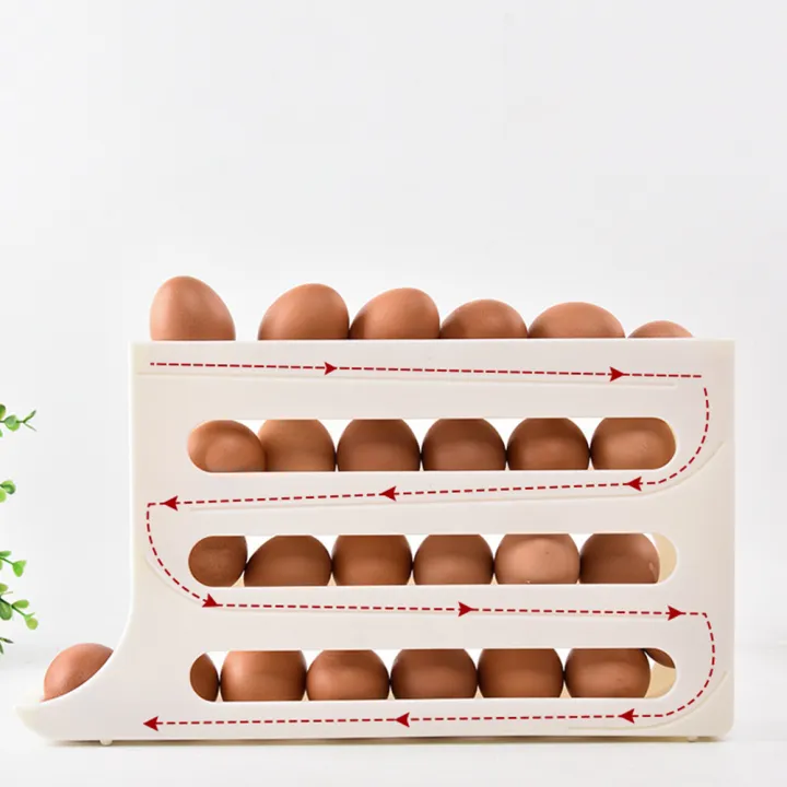 Picture of Slide Egg Storage Box Refrigerator Side Door Storage Box Automatic Scrolling Egg Holder Tray 4 Layer Rolling Egg Dispenser Rack-The Asia Express - Yellow