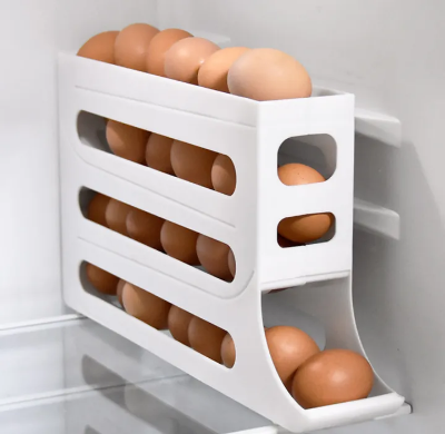 Picture of Slide Egg Storage Box Refrigerator Side Door Storage Box Automatic Scrolling Egg Holder Tray 4 Layer Rolling Egg Dispenser Rack-The Asia Express - Yellow
