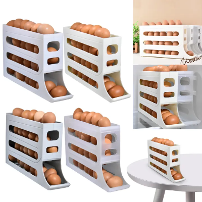Picture of Slide Egg Storage Box Refrigerator Side Door Storage Box Automatic Scrolling Egg Holder Tray 4 Layer Rolling Egg Dispenser Rack-The Asia Express - Yellow
