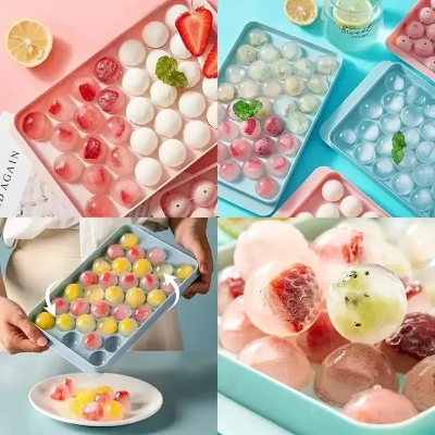 Picture of Plastic Round Ball Ice Box Round Ice Ball Ice Tray Mold Moulds Ice Ball Maker 3D Round Ice Cube Tray with Lid Plastic ice ball tray cute ice tray - Multicolor