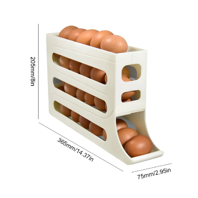 Picture of 4 Layer Egg Storage Box Refrigerator Side Door Storage Box Automatic Scrolling Egg Holder Tray Rolling Egg Dispenser Rack - Yellow