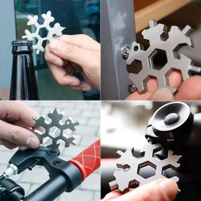 Picture of 18 In 1 Snowflake Snow Wrench Tool Spanner Hex Wrench Multifunction Camping Outdoor Survive Tools Bottle Opener Screwdriver - Multicolor