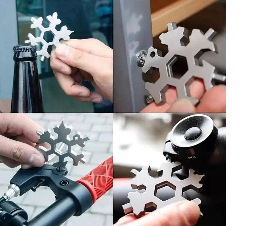 Picture of 18 In 1 Snowflake Snow Wrench Tool Spanner Hex Wrench Multifunction Camping Outdoor Survive Tools Bottle Opener Screwdriver - Multicolor