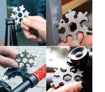 Picture of 18 In 1 Snowflake Snow Wrench Tool Spanner Hex Wrench Multifunction Camping Outdoor Survive Tools Bottle Opener Screwdriver - Multicolor
