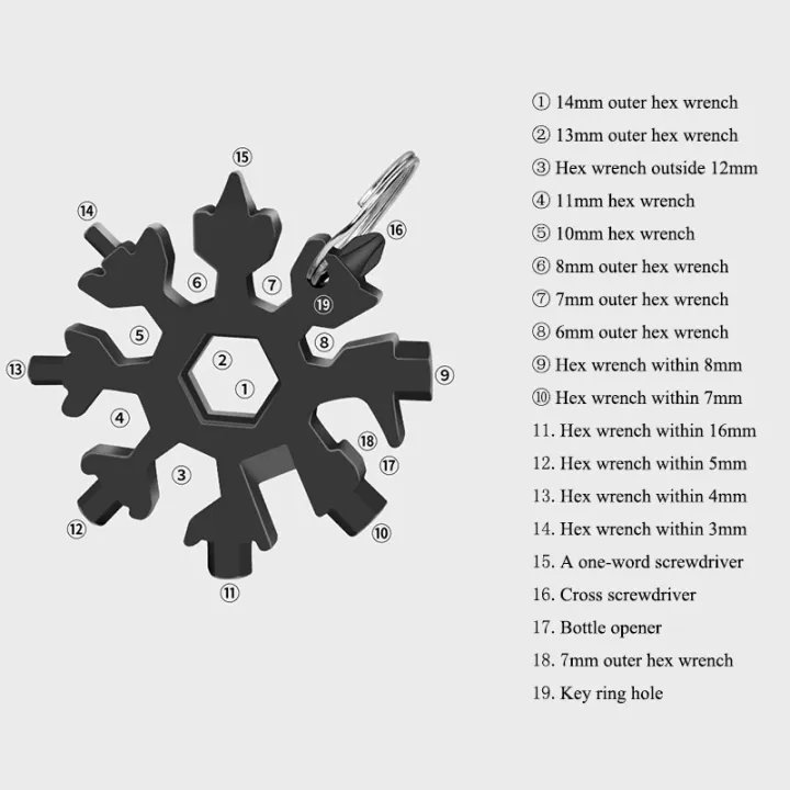 Picture of 18 In 1 Snowflake Snow Wrench Tool Spanner Hex Wrench Multifunction Camping Outdoor Survive Tools Bottle Opener Screwdriver - Multicolor