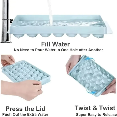 Picture of Plastic Round Ball Ice Box Round Ice Ball Ice Tray Mold Moulds Ice Ball Maker 3D Round Ice Cube Tray with Lid Plastic ice ball tray cute ice tray ice cube case ice cube tray - Multicolor