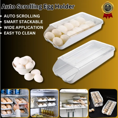 Picture of Refrigerator Egg Storage Fresh Box Rolling Slide Box Dumpling Box Household Eggs Plastic Holder Food Storage Organization-The Asia Express - White