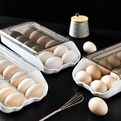 Picture of Refrigerator Egg Storage Fresh Box Rolling Slide Box Dumpling Box Household Eggs Plastic Holder Food Storage Organization-The Asia Express - White
