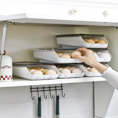 Picture of Refrigerator Egg Storage Fresh Box Rolling Slide Box Dumpling Box Household Eggs Plastic Holder Food Storage Organization-The Asia Express - White