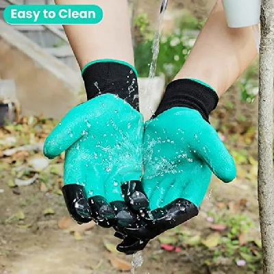 Picture of 1Pair Garden Gloves With Claws ABS Plastic Garden Rubber Gloves Gardening Digging Planting Durable Waterproof Work Glove Outdoor_The Asia Express - Green