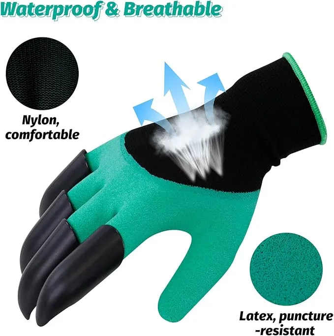 Picture of 1Pair Garden Gloves With Claws ABS Plastic Garden Rubber Gloves Gardening Digging Planting Durable Waterproof Work Glove Outdoor_The Asia Express - Green