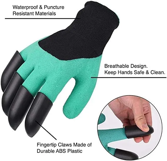 Picture of 1Pair Garden Gloves With Claws ABS Plastic Garden Rubber Gloves Gardening Digging Planting Durable Waterproof Work Glove Outdoor_The Asia Express - Green