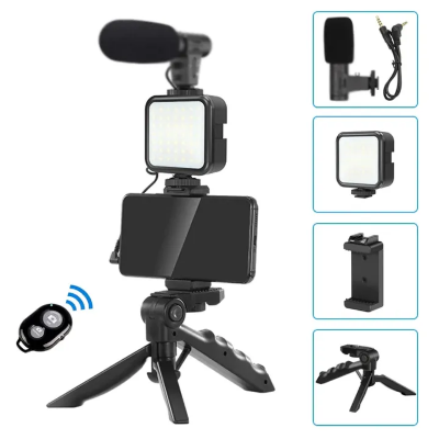 Picture of Ay-49 Smartphone Vlogging Kit Wireless Control Photography Fill Light With Tripod Stand Microphone For Tiktok Youtube Conference - Ring Light-The Asia Express - Black