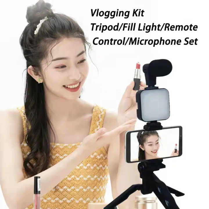 Picture of Ay-49 Smartphone Vlogging Kit Wireless Control Photography Fill Light With Tripod Stand Microphone For Tiktok Youtube Conference - Ring Light-The Asia Express - Black