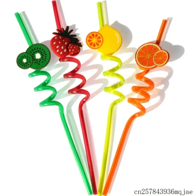 Picture of 3D Fruit Shape Drinking Straws Reusable Straw Cartoon Lime Lemon Pineapple Watermelon Plastic Spiral Drinking Straws,Juice Pipe Multi Design-The Asia Express - Multicolor
