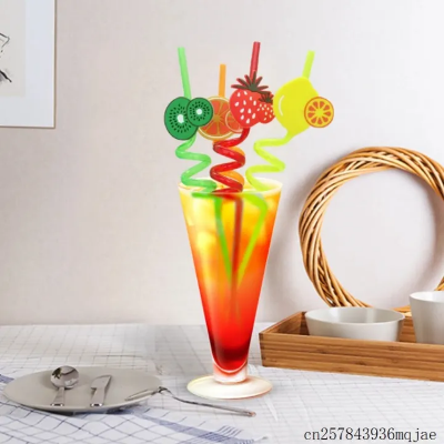 Picture of 3D Fruit Shape Drinking Straws Reusable Straw Cartoon Lime Lemon Pineapple Watermelon Plastic Spiral Drinking Straws,Juice Pipe Multi Design-The Asia Express - Multicolor