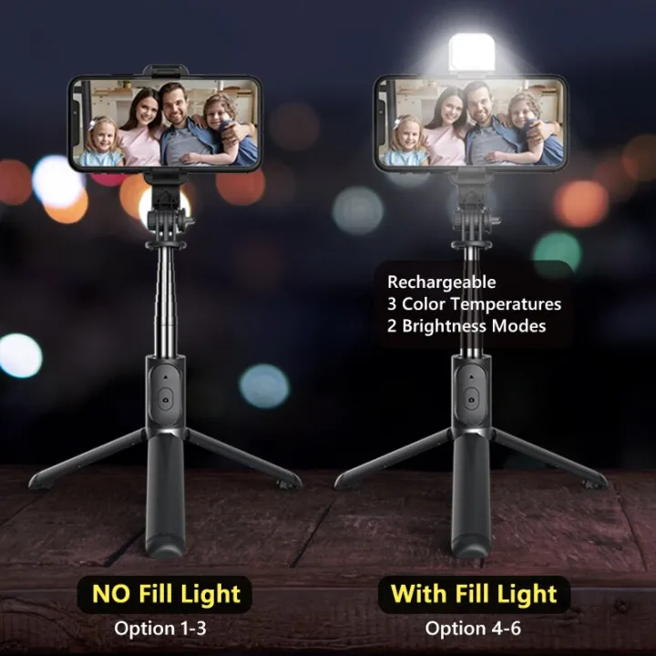 Picture of 20S Selfie Stick Foldable Mini Tripod with Fill Light Bluetooth Remote Shutter Retractable Rod for Phone-The Asia Express - Multicolor