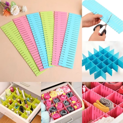 Picture of Adjustable Plastic Grid Drawer Organizer Multi-Purpose Drawer Storage Divider Adjustable Cabinet Storage Divider (6pcs)-Asia Express - Multicolor