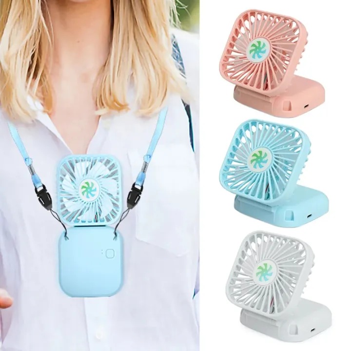 Picture of Portable Hanging Neck Mini Fans Rechargeable USB Folding Fan Mute Handheld Desktop Multi Function Three Speed Charge Fan-Multicolor-The Asia Express - Multicolor