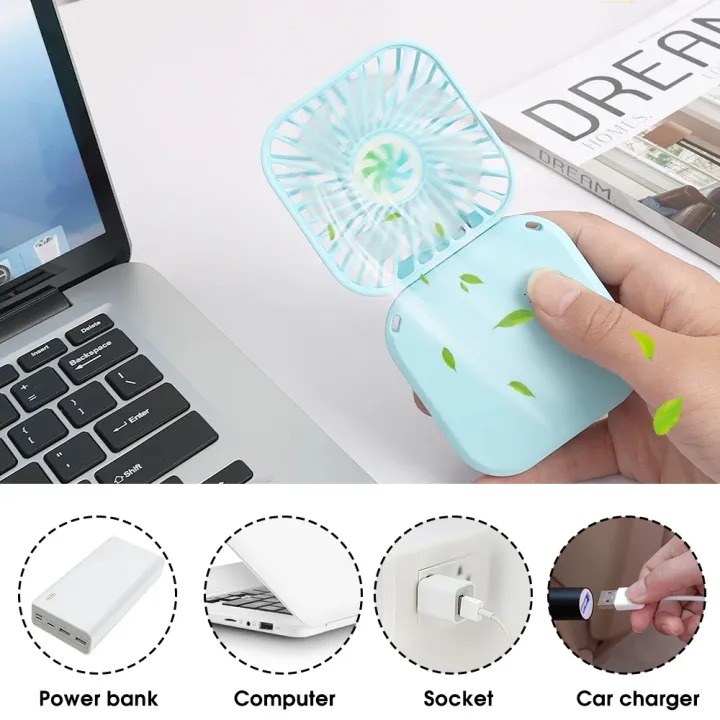 Picture of Portable Hanging Neck Mini Fans Rechargeable USB Folding Fan Mute Handheld Desktop Multi Function Three Speed Charge Fan-Multicolor-The Asia Express - Multicolor