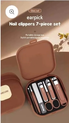 Picture of 7PCS Portable Manicure Pedicure Set Stainless Steel Professional Nail Clipper Beauty Kit for man and women-The Asia Express - Pink
