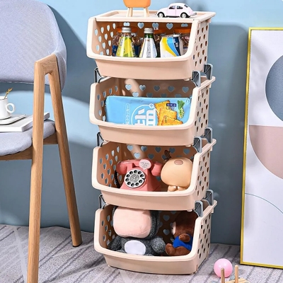Picture of 4 Layer Multifunctional Storage Basket Rack – High Capacity, Durable, Stackable, Hollow-Out Organizer for Fruits, Vegetables & Household Items- The Asia Express - Multicolor