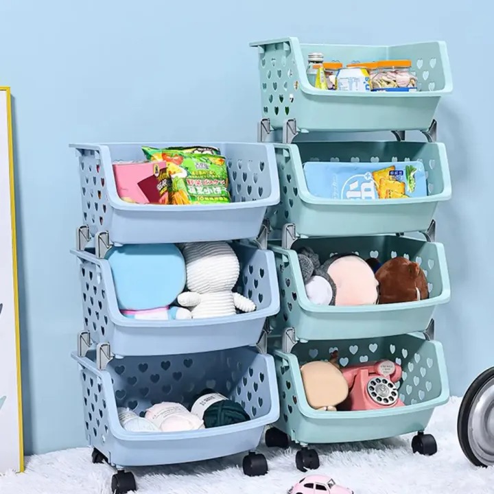 Picture of 4 Layer Multifunctional Storage Basket Rack – High Capacity, Durable, Stackable, Hollow-Out Organizer for Fruits, Vegetables & Household Items- The Asia Express - Multicolor
