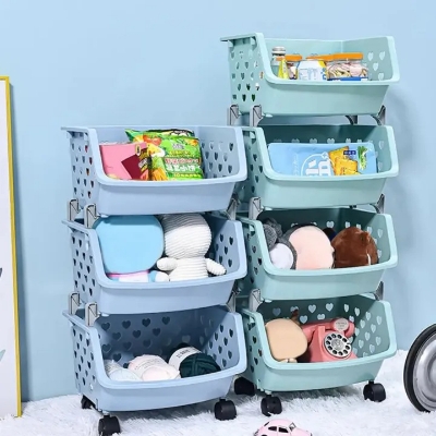 Picture of 4 Layer Multifunctional Storage Basket Rack – High Capacity, Durable, Stackable, Hollow-Out Organizer for Fruits, Vegetables & Household Items- The Asia Express - Multicolor