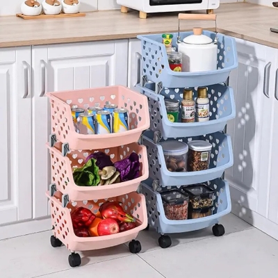Picture of 4 Layer Multifunctional Storage Basket Rack – High Capacity, Durable, Stackable, Hollow-Out Organizer for Fruits, Vegetables & Household Items- The Asia Express - Multicolor