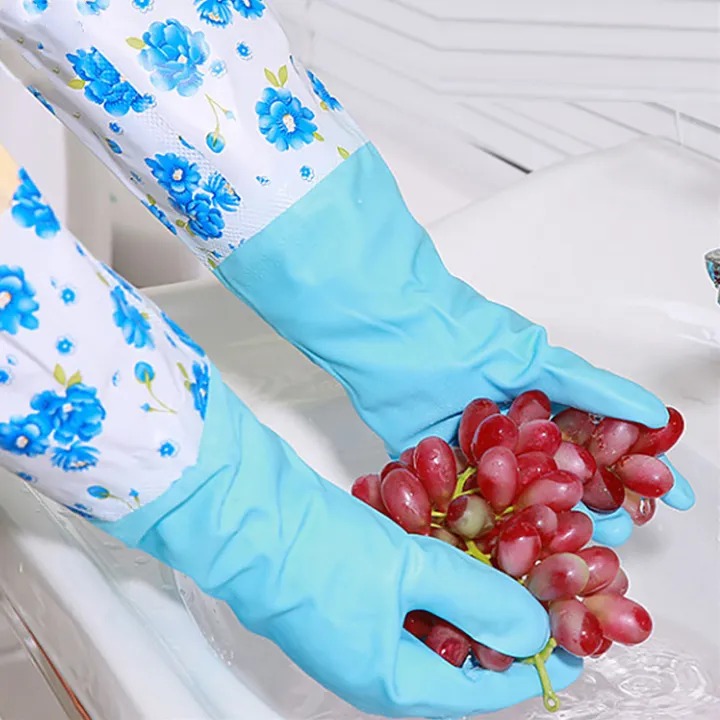 Picture of 1Pair Lengthen Dishwashing Cleaning Glove Durable Waterproof Cleaning Rubber Long Sleeves for Dish Washing Velvet Lining Household Glove- The Asia Express - Multicolor