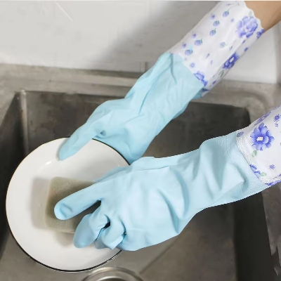 Picture of 1Pair Lengthen Dishwashing Cleaning Glove Durable Waterproof Cleaning Rubber Long Sleeves for Dish Washing Velvet Lining Household Glove- The Asia Express - Multicolor