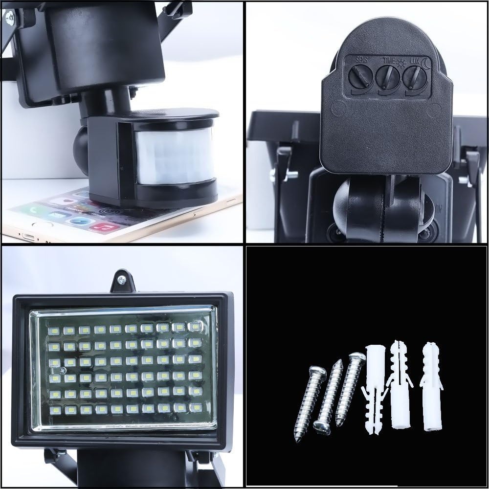 Picture of Solar Powered Outdoor Garden Spotlight – 60 LEDs Super Bright Floodlight with PIR Motion Sensor, Waterproof White Security Light for Yard, Pathway, Wall & Home Exterior Lighting- The Asia Express