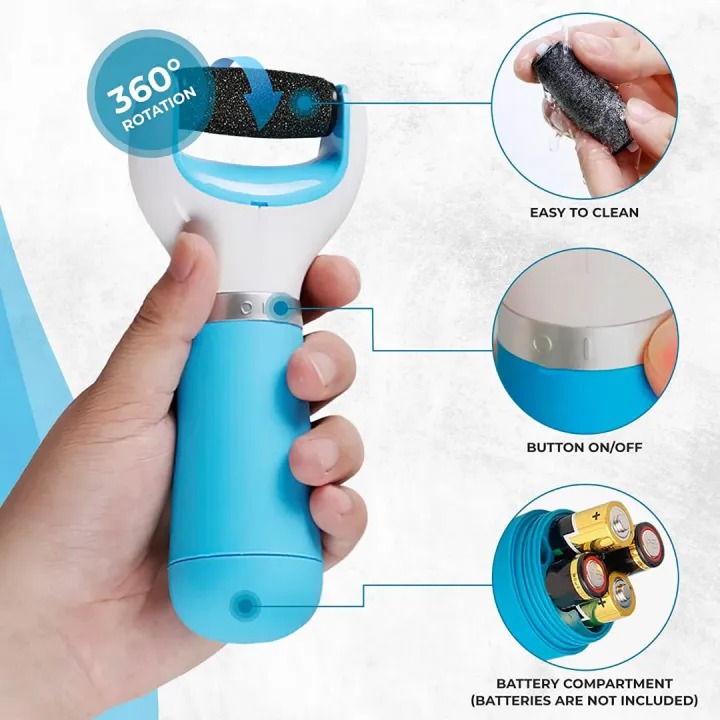 Picture of Rechargeable Pedicure Machine–Portable Foot & Heel Care Device for Removing Dead Skin, Cracked Heels & Hard Callus–Powerful Foot Grinder, Scrubber, Cleaner with 2 Replaceable Roller Heads and USB Charging for Smooth, Soft & Beautiful Feet-The Asia Express - Multicolor