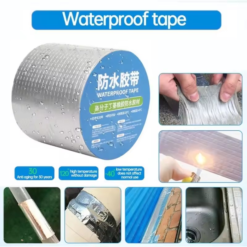 Picture of Super Sticky Aluminum Foil Buty Rubber Tape Self-Adhesive Waterproof Sealing Tape, Roof, Pipe, Wall & Marine Leak Repair Tape High-Strength Heat & Water Resistant Sealant Tape- The Asia Express - Silver