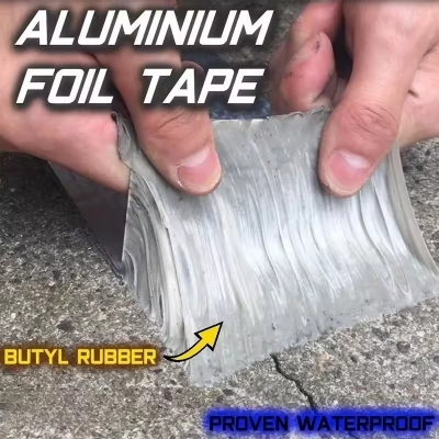 Picture of Super Sticky Aluminum Foil Buty Rubber Tape Self-Adhesive Waterproof Sealing Tape, Roof, Pipe, Wall & Marine Leak Repair Tape High-Strength Heat & Water Resistant Sealant Tape- The Asia Express - Silver