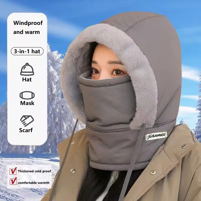 Picture of Fashion Polar Fleece Lined Hood Hat Men Women's Thick Warm Winter Balaclava Ski Mask Outdoor Sports Snow Travel Plush-Lined Thickened Thermal Hat with Face Mask for Men and Women, Ski Winter Hats for Cold for Women- The Asia Express - Multicolor