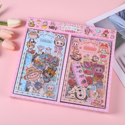 Picture of Labubu Cute Journal & Sticker Set – Japanese Anime Cartoon PET Material Pack with Stickers, Ruler & High-Quality Cute Aesthetic Finish - The Asia Express - Multicolor