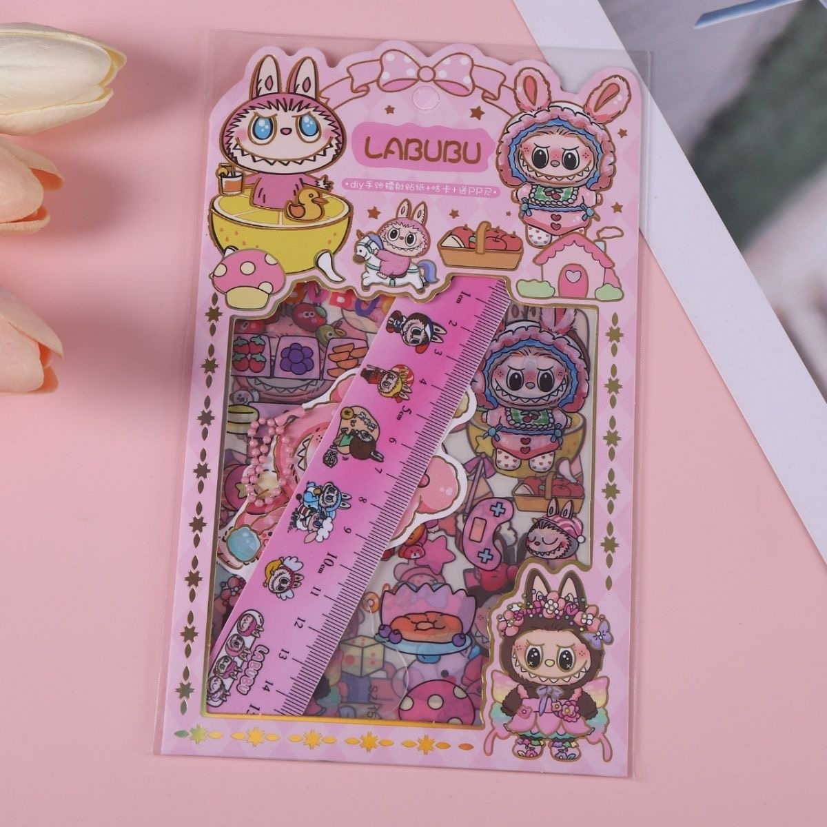 Picture of Labubu Cute Journal & Sticker Set – Japanese Anime Cartoon PET Material Pack with Stickers, Ruler & High-Quality Cute Aesthetic Finish - The Asia Express - Multicolor