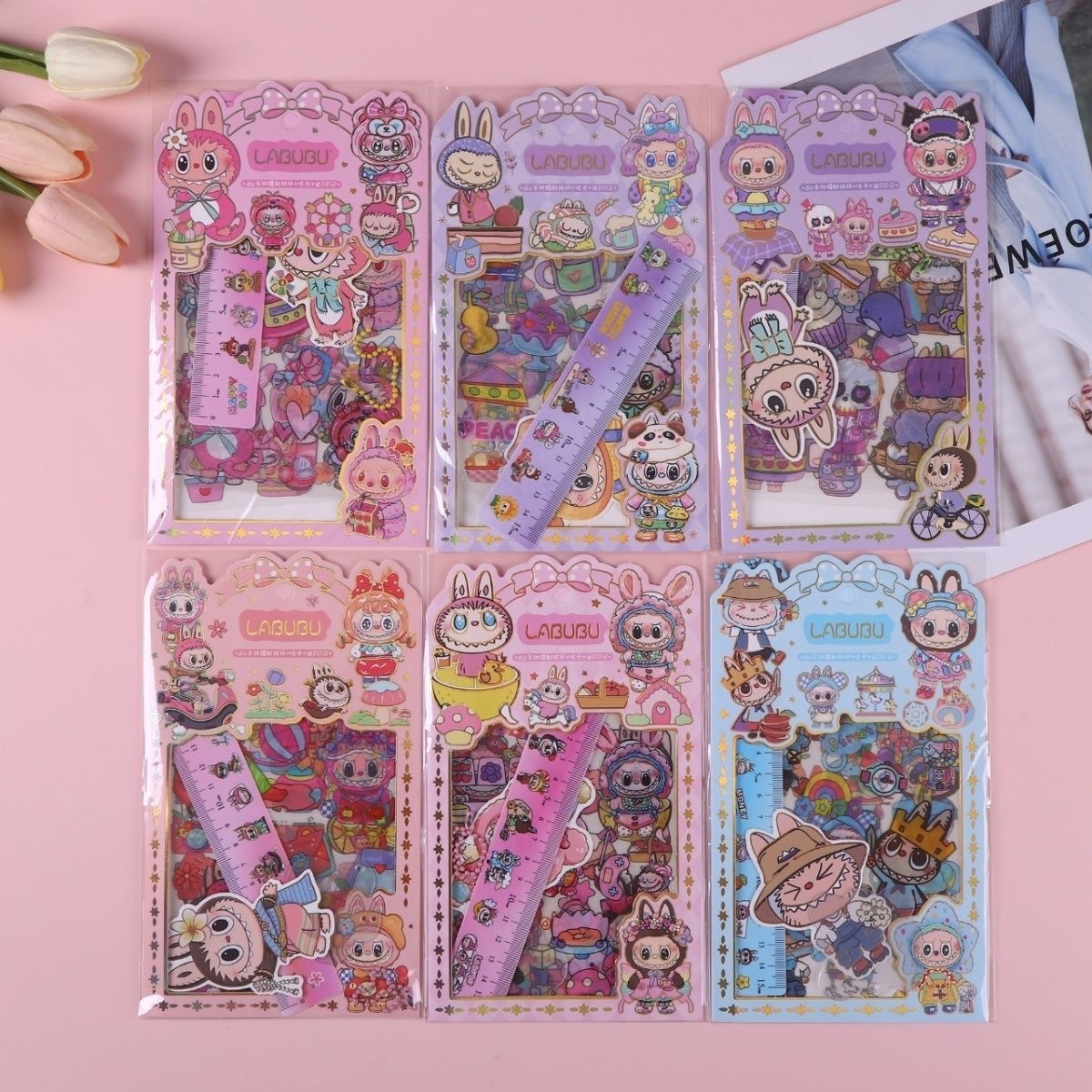 Picture of Labubu Cute Journal & Sticker Set – Japanese Anime Cartoon PET Material Pack with Stickers, Ruler & High-Quality Cute Aesthetic Finish - The Asia Express - Multicolor